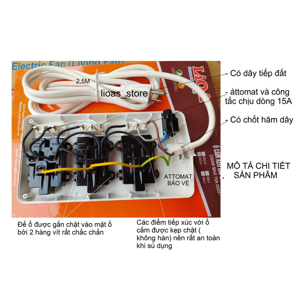 Ổ CẮM LiOA 6 Ổ 3 CHẤU - CÔNG SUẤT LỚN ( MÃ SP : 6SS2.5-2 và 6ss2.5-3).