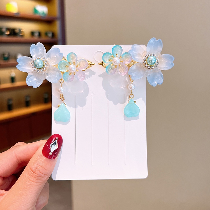 Set 1 Cặp Kẹp Tóc Hình Bươm Bướm/Hoa Nhiều Màu Sắc Phối Tua Rua Dễ Thương Cho Bé Gái