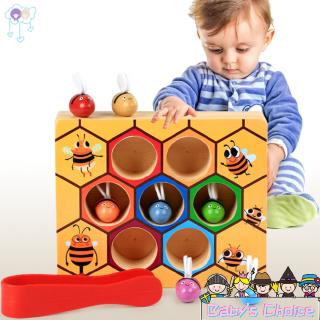 Wooden Leaning Educatinal Toys Children Beehive Game Childhood Color Cognitive Clip Small Bee Toy