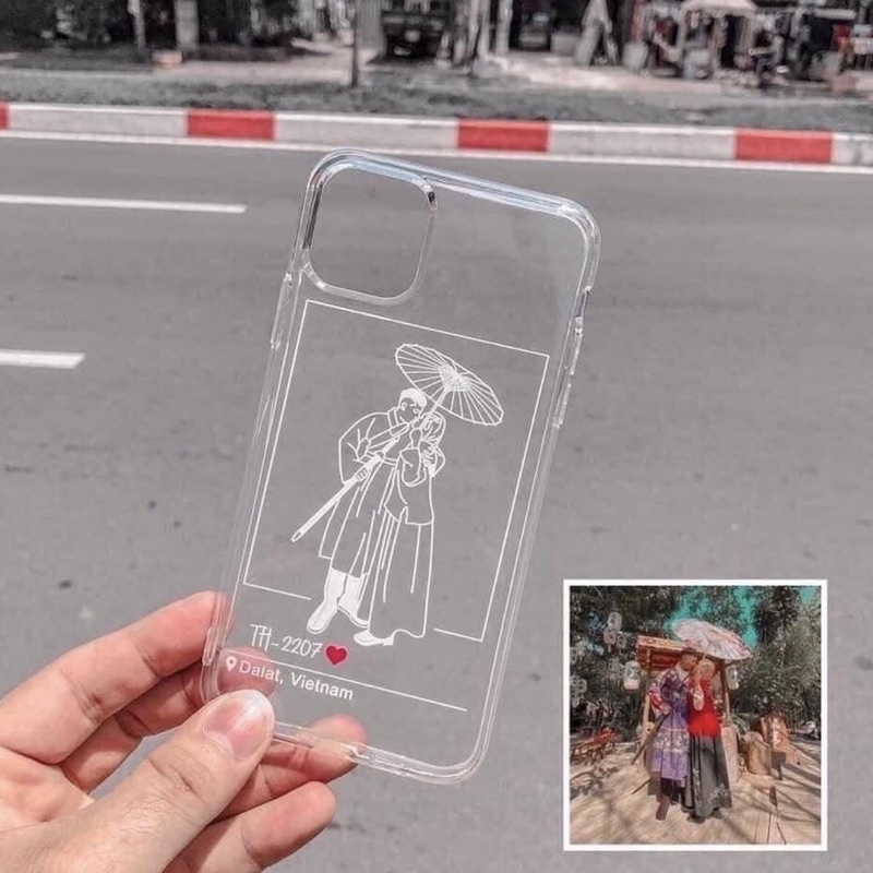 Ôp lưng điện thoại vẽ line đen trắng theo yêu cầu.