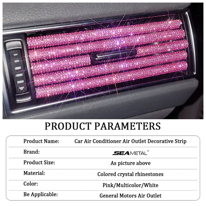 Dây trang trí lỗ thông khí xe hơi SEAMETAL đính đá pha lê nhiều màu sắc