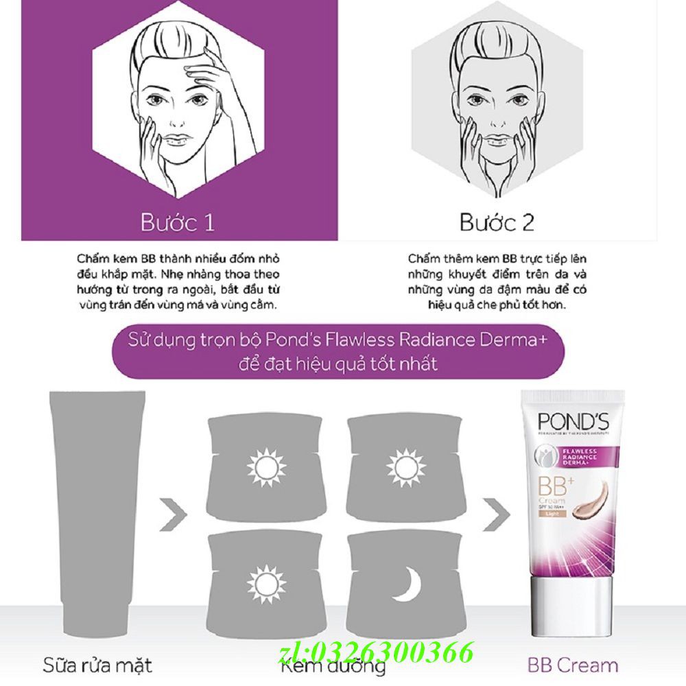 Kem Bb 25G Ponds Flawless Radiance Derma+ Chính Hãng.