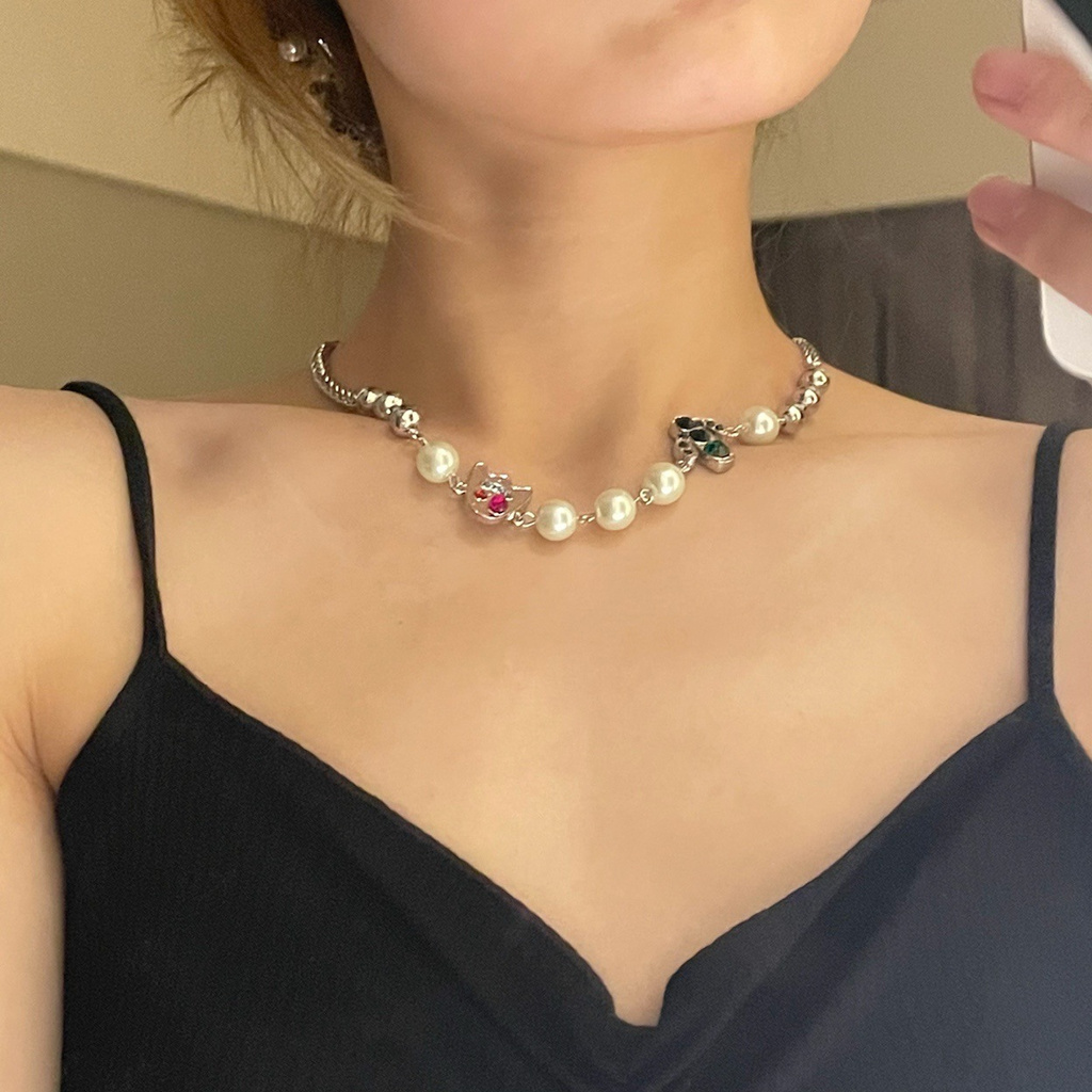 Vòng Cổ Ngắn Mặt Hình Cây Xương Rồng Đính Ngọc Trai Phong Cách Âu Mỹ 2021