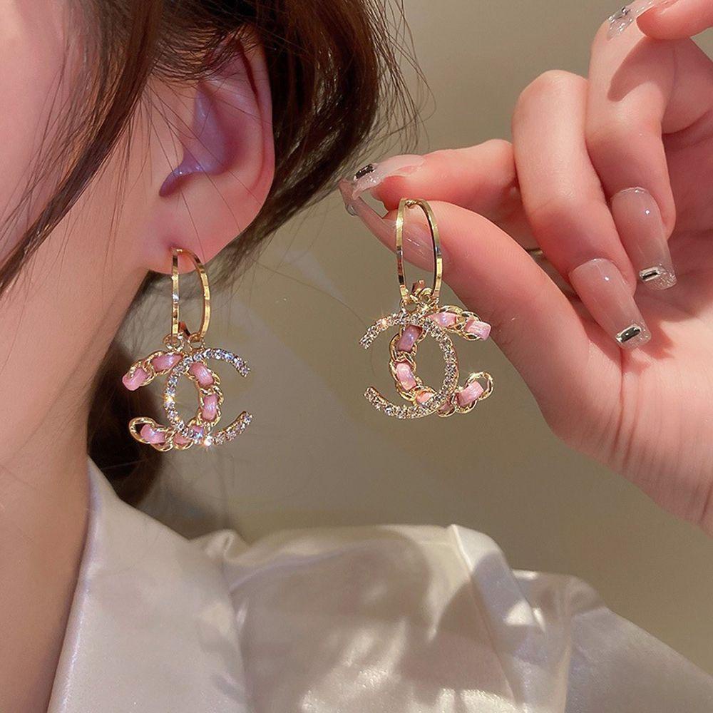 Khuyên Tai Dáng Dài Đính Đá Zircon Hình Chữ C Phong Cách Vintage Cho Nữ