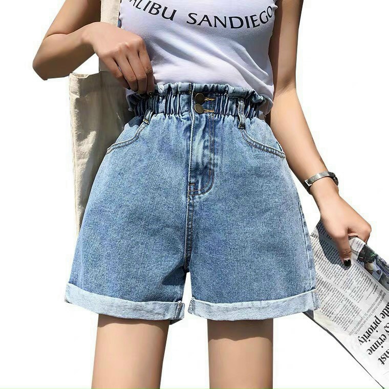 Quần Short Jeans Nữ Ống Rộng Cạp Chun Gấp Gấu Ulzzang - Quần Đùi Nữ Jeans SIêu Chất Q42