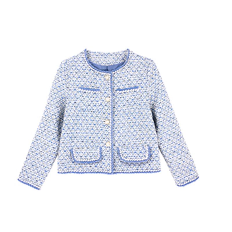 Cotton fragrant contract French style small fragrant style coat women's 2022 autumn and winter new style foreign style fashion socialite blue top