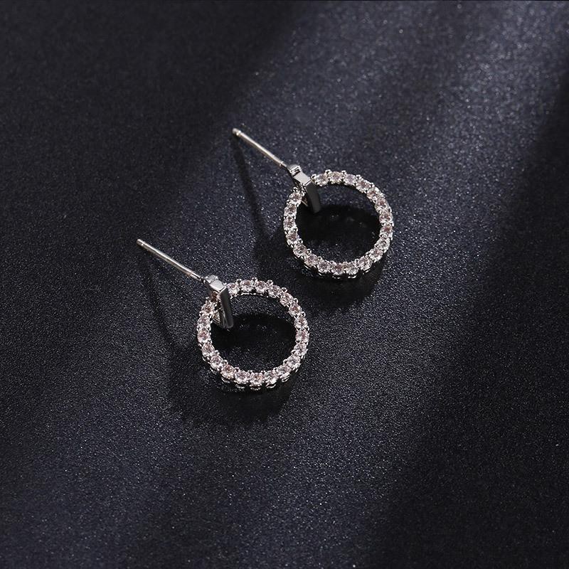 Khuyên tai dạng tròn đính đá Bông tai bạc nữ phong cách Hàn Quốc xinh xắn dễ thương