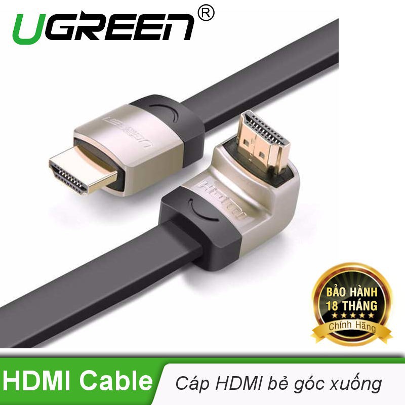 [HOT] Cáp HDMI đầu đúc hợp kim dẹt vuông góc 90° Down (bẻ xuống) UGREEN HD122
