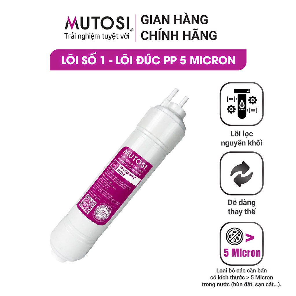 Bộ 3 LÕI ĐÚC thay nhanh 1-2-3 Mutosi số 1-2-3 - Hàng chính hãng (Dùng cho máy lọc nước MP370,MP390...)