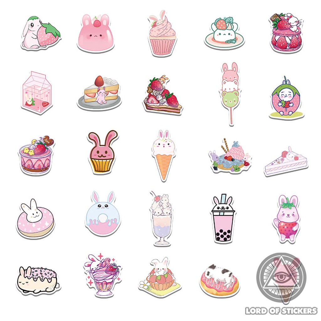 Set 50 Nhãn Dán Sticker Họa Tiết Hoạt Hình Màu Hồng Thỏ Cute Chống Thấm Nước Trang Trí Mũ Bảo Hiểm, Điện Thoại, Laptop