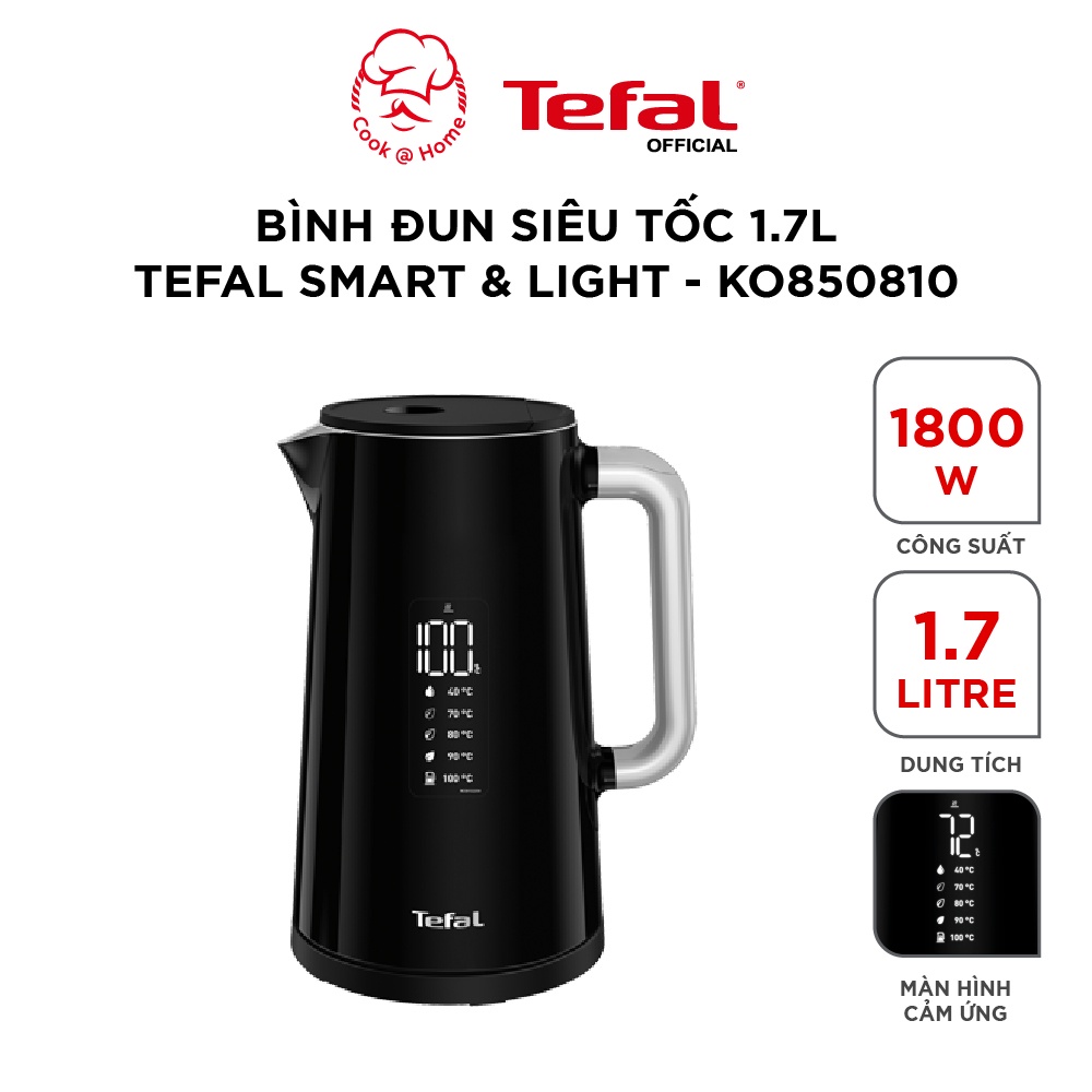 [Mã BMBAU200 giảm 7% đơn 699K] Bình đun siêu tốc Tefal Smart &amp; Light KO850810 - 1.7L, 1800W