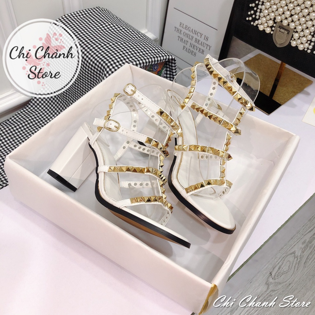 Sandal Cao Gót 9p Quai Đinh Thời Trang Hàng Chuẩn Cao Cấp Cực Xinh Sang - 2 Màu Trắng Đen