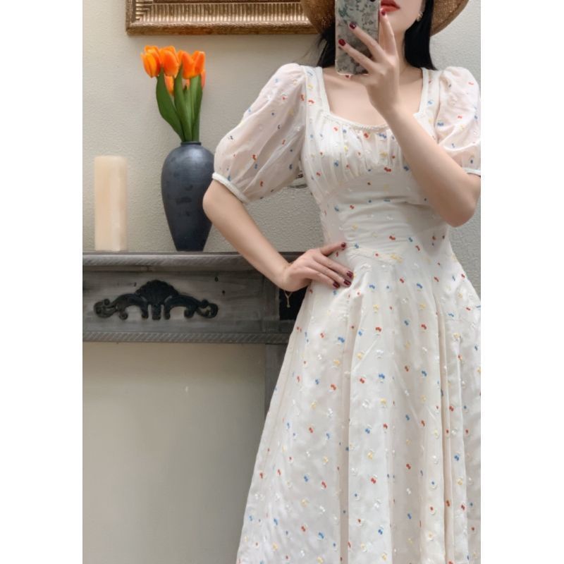 Đầm Dáng Dài Thêu Hoa Thời Trang Mùa Hè Pháp