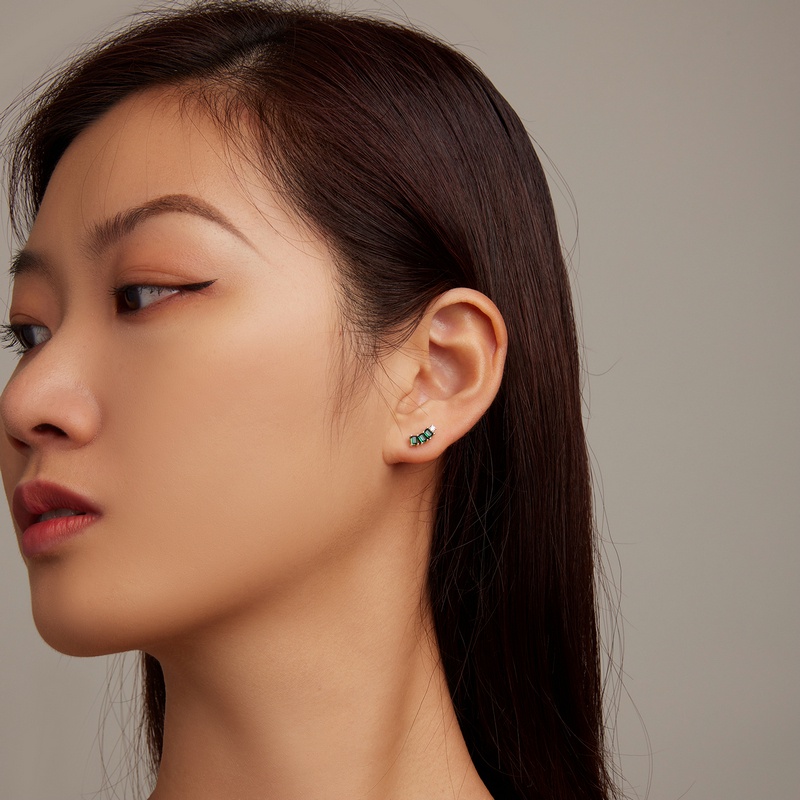 Đôi khuyên tai BAMOER bạc 925 đính đá nhân tạo thời trang sang trọng