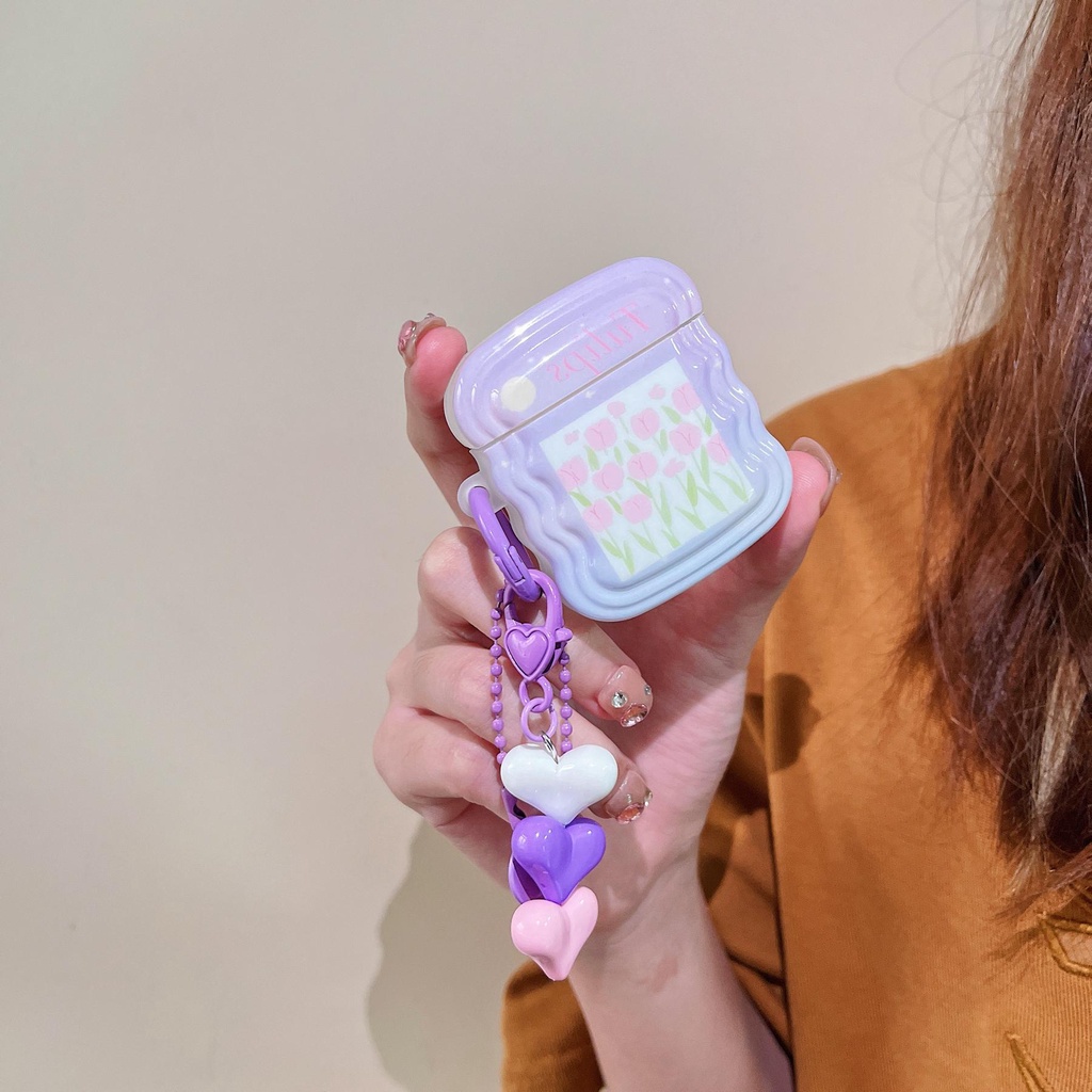 Vỏ Bảo Vệ Hộp Sạc Tai Nghe AirPods Pro 1 / 2 3 2021 gen3 Bằng Silicon Hình Hoa Tulip Tím Dễ Thương Chống Rơi