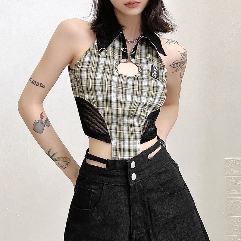 Áo Tank Top Sát Nách Kẻ Sọc Ca Rô Kiểu Đường Phố Cá Tính Cho Nữ