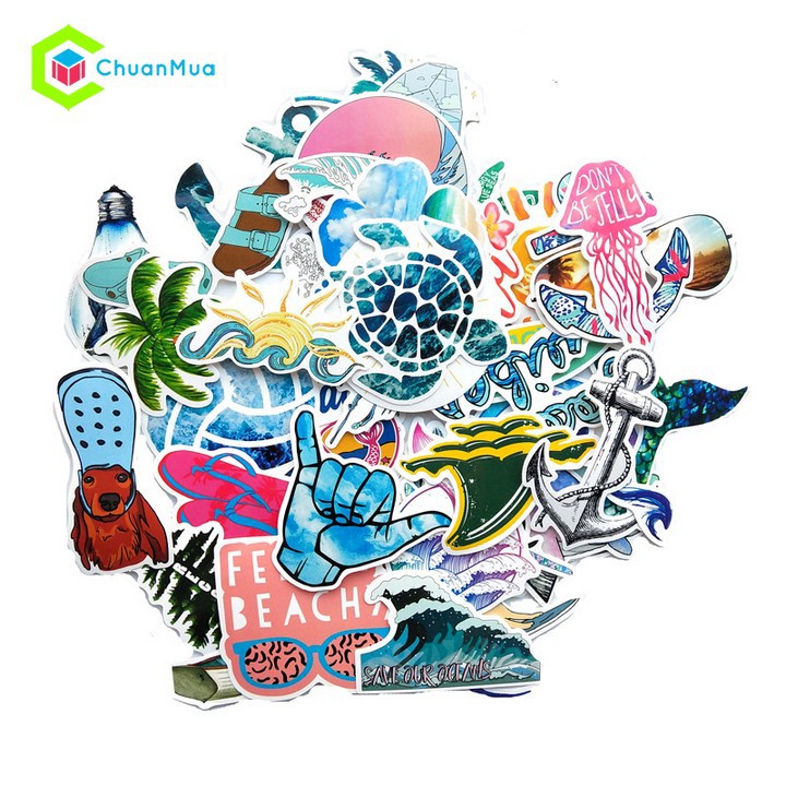 Set 50 cái Sticker 3D Chủ Đề Đại Dương Biển Cả, Rừng Rậm ( Hình dán Sticker dán nón bảo hiểm, dán xe, laptop,.. )