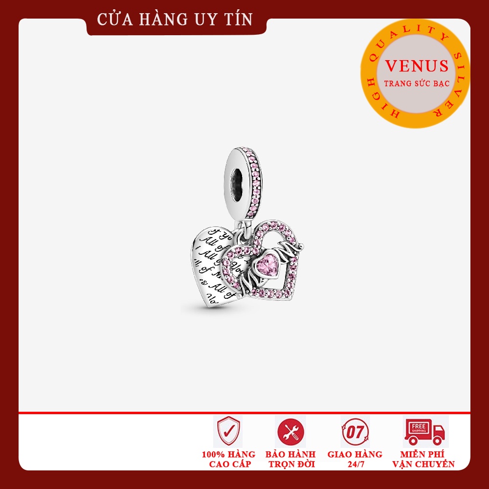 [Charm bạc 925 cao cấp] Charm treo chữ Mom gắn đá hồng- Mã sản phẩm VENUSMOM