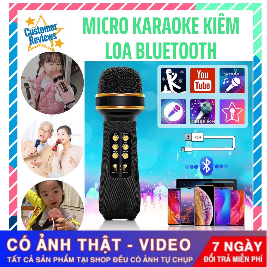 Mic hát Karaoke Đa năng Kiêm Loa Bluetooth WS-898, Micro không dây mini cầm tay Nâng giọng cực chất kèm Loa hát karaoke