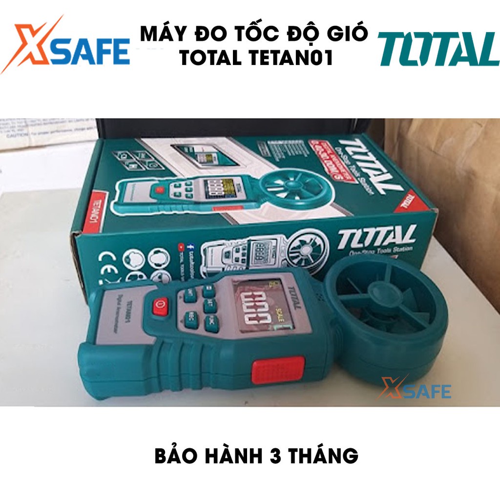 Máy đo tốc độ gió kỹ thuật số TOTAL TETAN01 Thiết bị đo tốc độ gió cầm tay có đèn nền, thông báo khi mức pin thấp