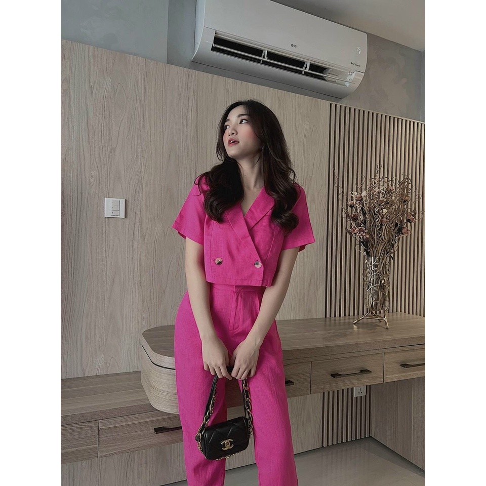 [8.8 Sales Freeship] Set bộ vest nữ nhiều màu sắc, set vest quần dài áo croptop đính nút tay ngắn thanh lịch dx