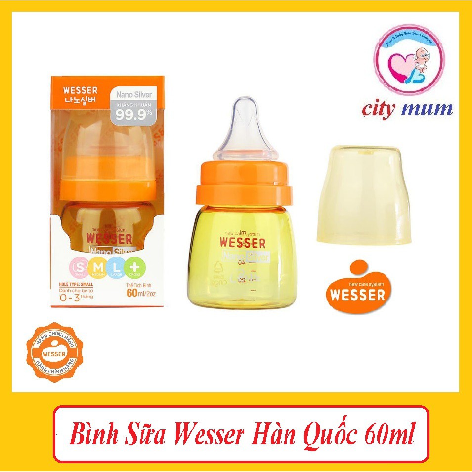 [mẫu mới] COMBO 3 BÌNH SỮA WESSER CỔ HẸP 60ML-140ML-240ML
