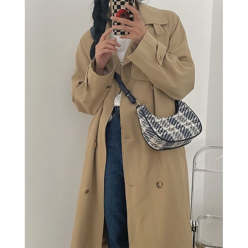 Túi Đeo Chéo Chuwanglin Vải Nylon Họa Tiết Sọc Caro Thời Trang Cho Nữ