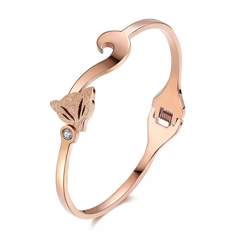 Vòng Tay Thép Titan Mạ Vàng Hồng 18K Mặt Hình Cáo Đính Đá Kim Cương Chống Nước Không Gây Dị Ứng Không Gây Dị Ứng Thời Trang Hàn Quốc