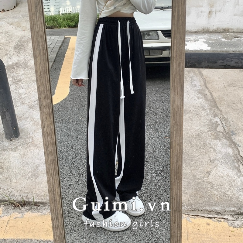 Quần Dài Lưng Cao Ống Rộng Màu Trắng Đen Thời Trang Mùa Thu Cho Nữ