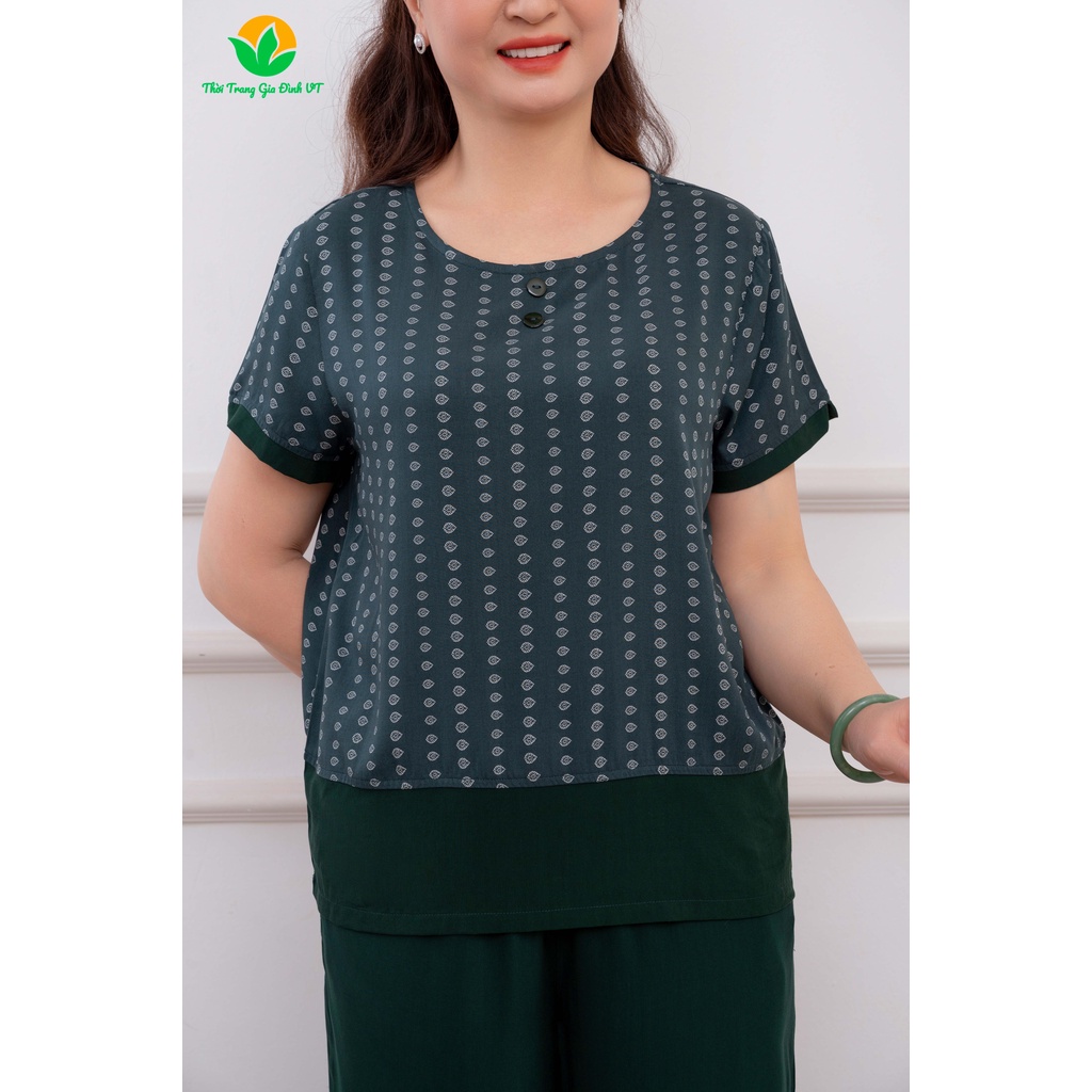 Bộ mặc nhà trung niên xuân hè Việt Thắng, quần dài, áo cộc tay, chất Lanh B06.2219