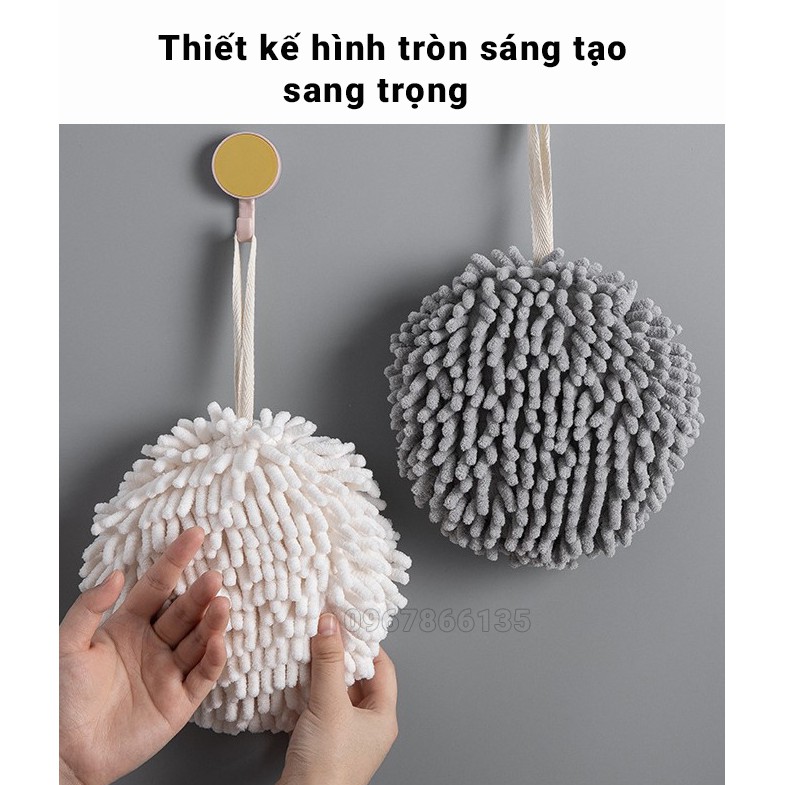 Khăn lau tay hình tròn nhà tắm, nhà bếp kiểu Hàn Quốc, khăn lau tay dạng tròn cao cấp vải Chenille