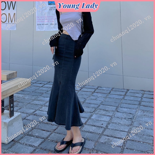 Chân váy jean Đuôi Cá Lưng Cao Thời Trang Cho Nữ