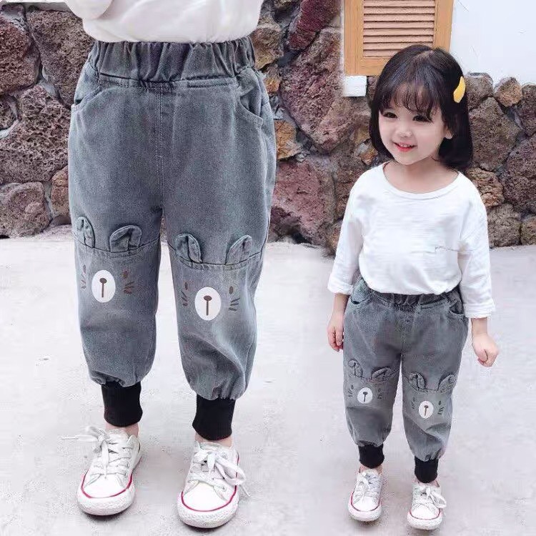 Quần jeans tai Mèo bo chun gấu cho bé trai bé gái