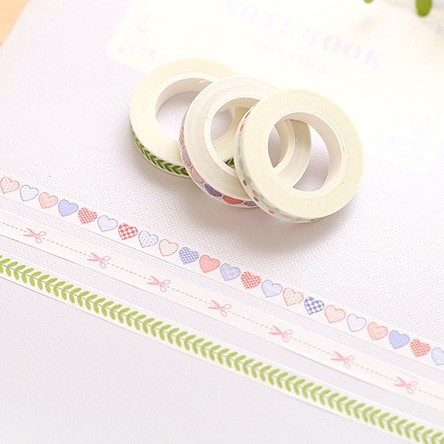 Washi tape họa tiết hoa lá bản nhỏ nhiều màu sắc băng keo giấy trang trí sổ