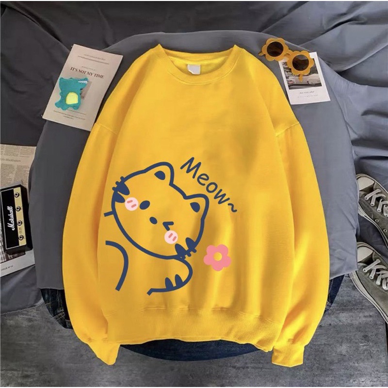 ÁO SWEATER NAM NỮ IN MÈO MEOW VẢI NỈ BÔNG