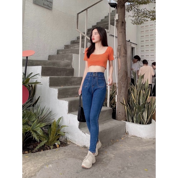 Quần Jean Nữ Lưng Cao Dáng Ôm Quần Bò Nữ Cạp Cao Co Giãn 4 Chiều