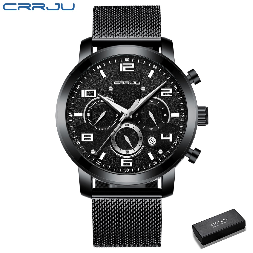 CRRJU Men's Watch Multifunctional Fashion Luxury Stainless Steel Waterproof Quartz Luminous 2289G