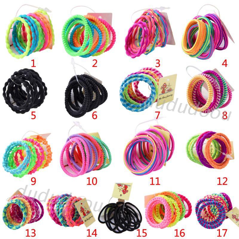 [Do] 10Pcs Children Girls Elastic Rubber Band Fluorescent Colorful Hair Rope Wavy Spiral Lumpy 