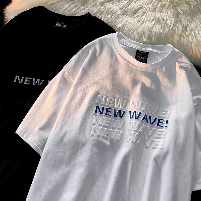 Áo phông nam nữ form rộng 2N Unisex thun cotton in chữ nổi New wave trắng/đen