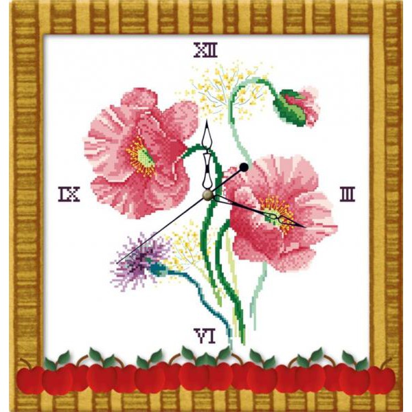 Tranh Thêu Chữ Thập ĐỒNG HỒ Hoa Anh Túc Khoa Sắc 8074 (KHÁCH TỰ THÊU) KT:42X43CM