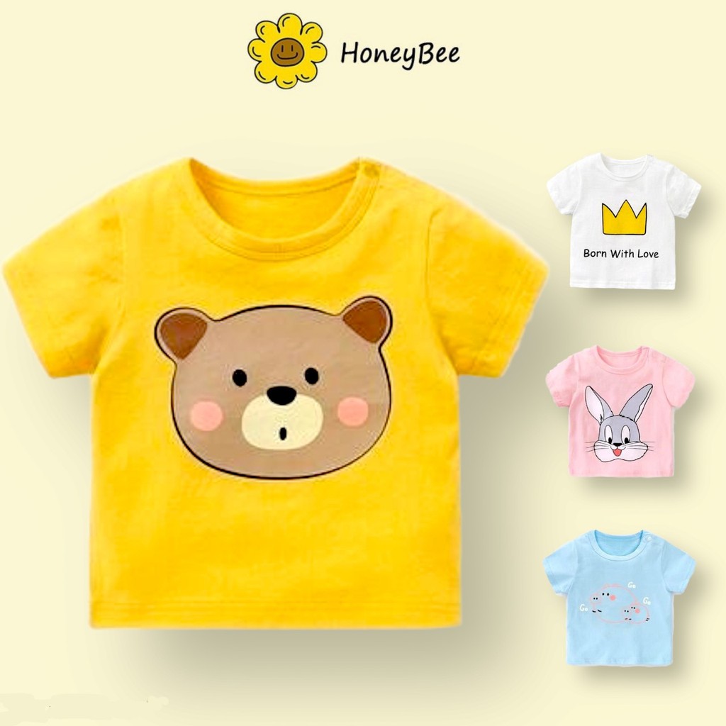 Quần áo trẻ em Honey Bee Áo cộc tay hình thú ngộ nghĩnh 100% cotton thoáng mát cho bé