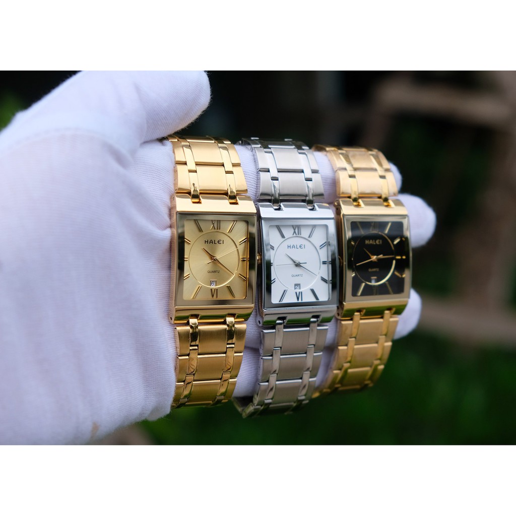 Đồng Hồ Nam HALEI Cao Cấp Mặt Vuông Lịch Lãm Chuẩn Men