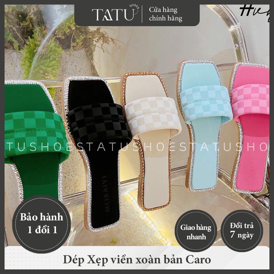 Dép Xẹp Viền Xoàn Bản Caro TaTu Nữ