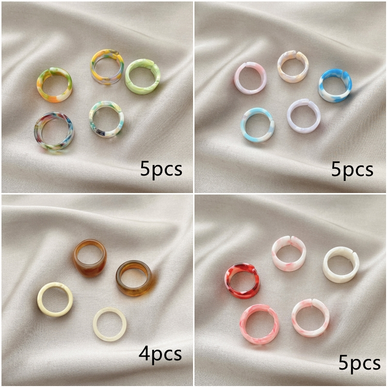 5pcs Beautiful Girl Retro Resin Ring Sets Gradient Color Open Midi Index Finger Rings Couple Kunckle Rings Fashion Women Gift