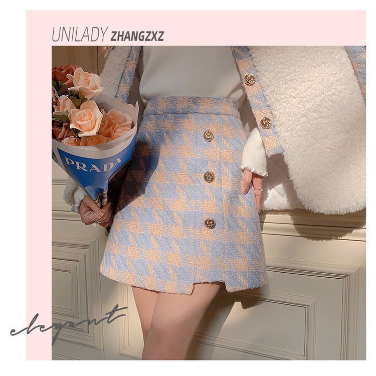 Set áo khoác kèm chân váy caro xinh xắn thời trang cho nữ