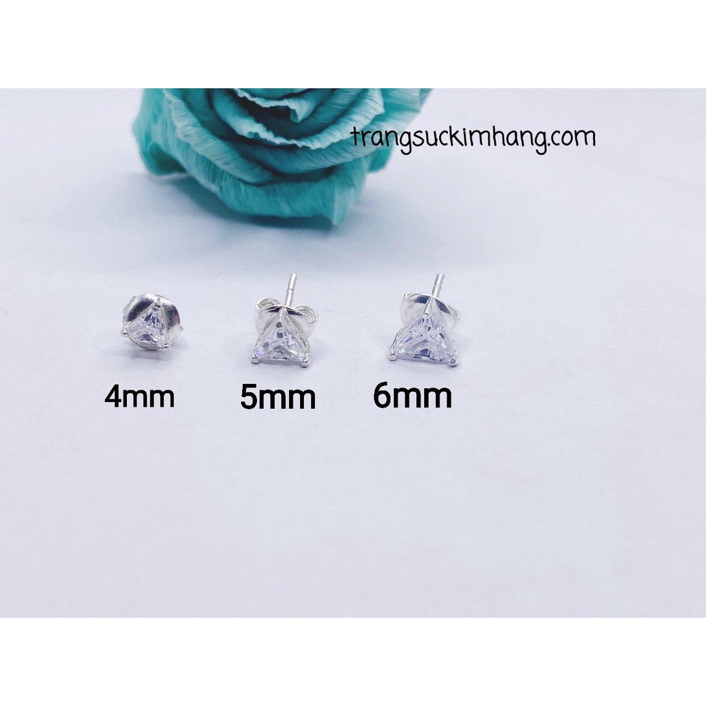 Khuyên Tai Bạc Nụ Tam Giác Đúc Khuôn Đá Trắng  KHJER027 - Chốt Đẩy