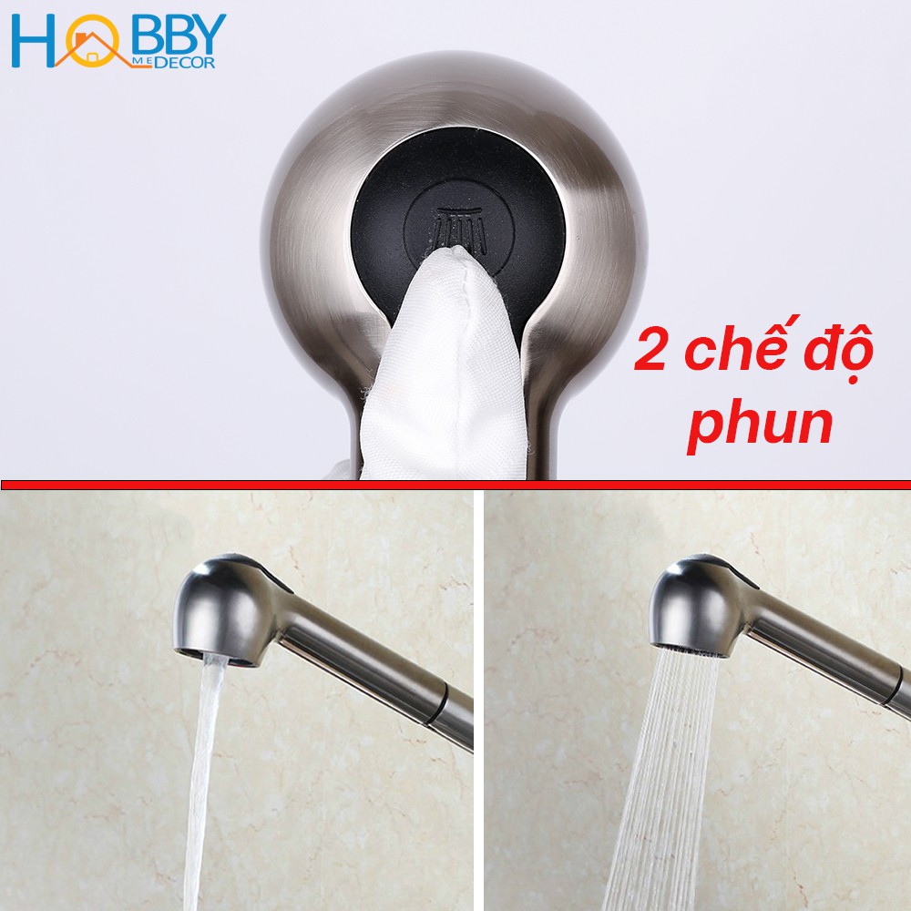 Vòi rửa chén nóng lạnh dây rút HOBBY Home Decor VDR2 Inox 304 - 2 chế độ phun - đầu vòi kéo dài tiện lợi