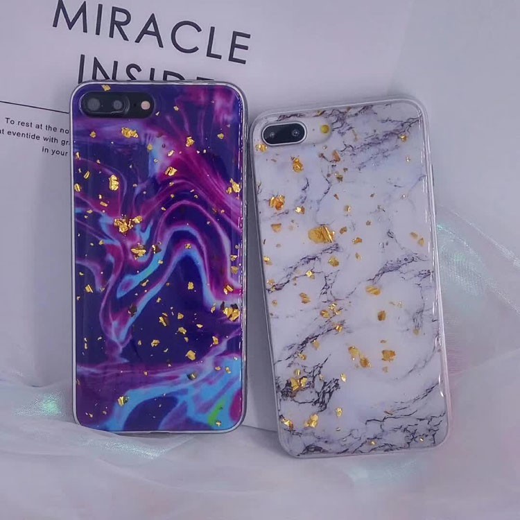 Sang trọng Lá vàng Bling Đá cẩm thạch TPU mềm Vỏ bảo vệ Dành cho iPhone X XS Max XR 7 8 6 6s Plus