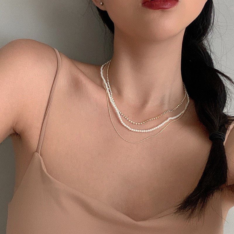 Choker vintage 3 line phá cách phối đá và hạt bi mã GX-8801