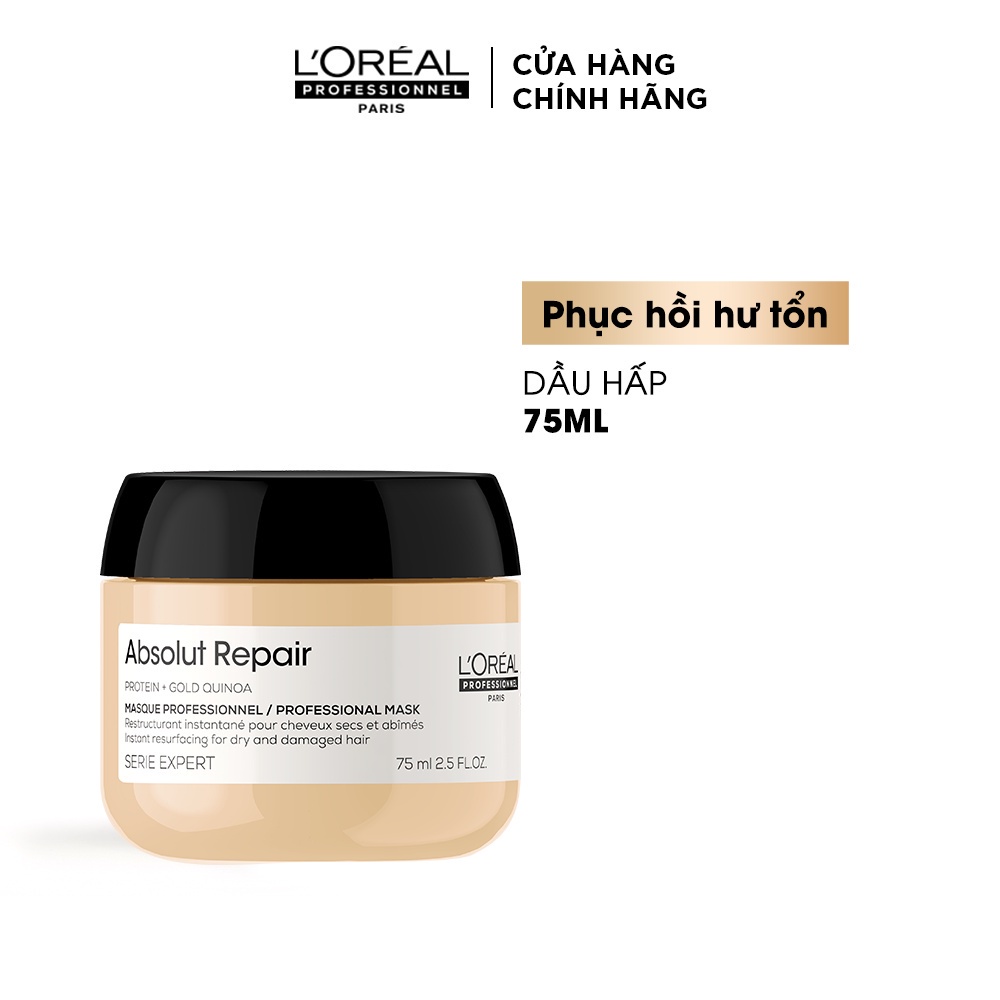 Kem ủ tóc Loreal Serie Expert Gold Quinoa + Protein Absolut Repair Golden Masque 75ml phục hồi tóc hư tổn, khô xơ
